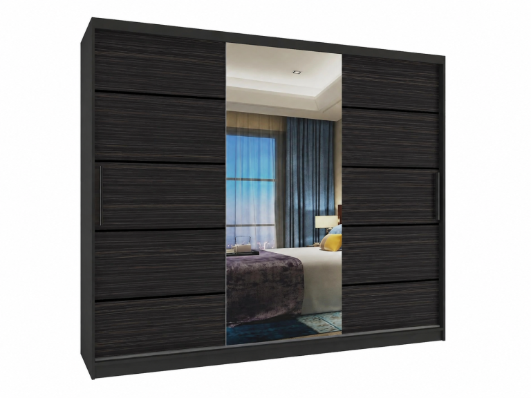 Armadio scorrevole 232 cm PREMIUM CON CASSETTI, nero, ebano scuro  Produttore MBP  SZP8/0/1B/2HK1L/0/KLP