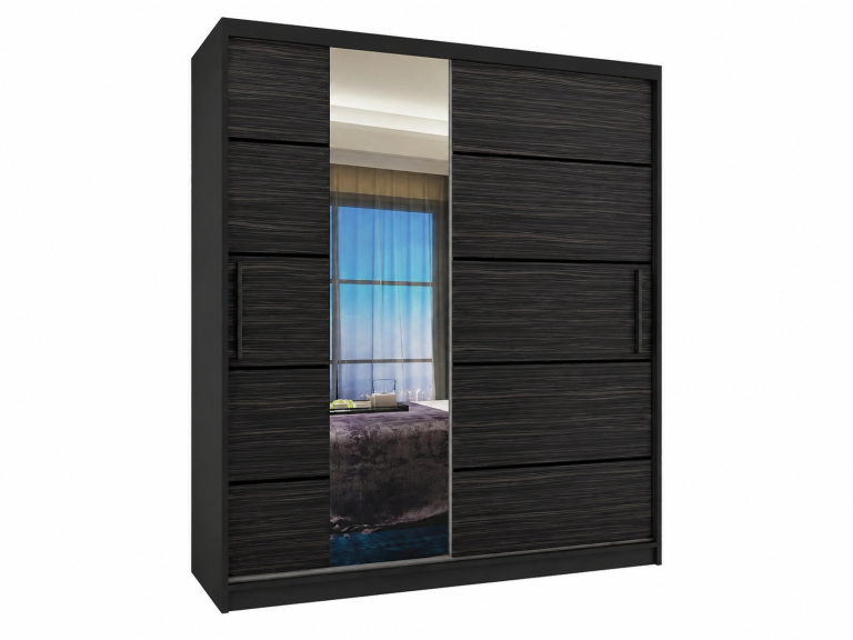 Armadio scorrevole 133 cm PREMIUM CON CASSETTI, nero, ebano scuro  Produttore MBP  SZP6/1/B/HK/0/KLP