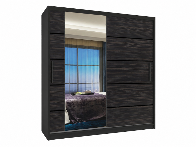 Armadio scorrevole 158 cm PREMIUM CON CASSETTI, nero, ebano scuro  Produttore MBP  SZP7/0/B/HK/0/KLP