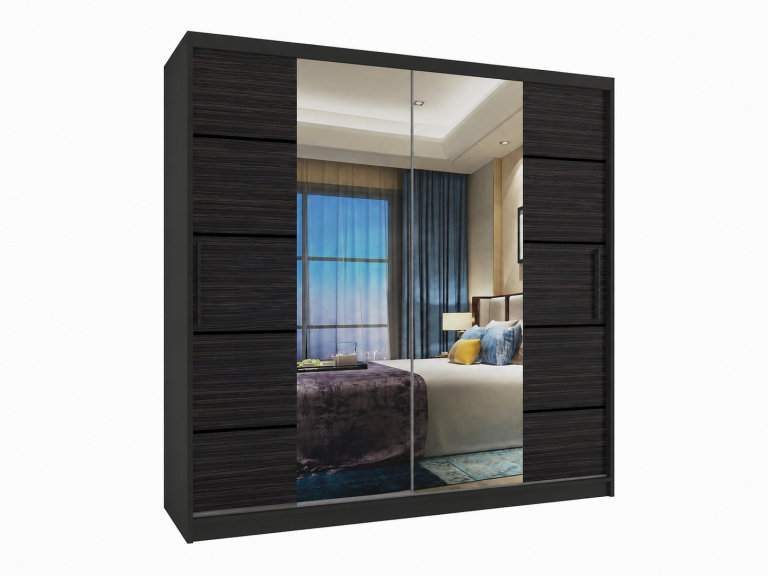 Armadio scorrevole 200 cm PREMIUM CON CASSETTI, nero, ebano scuro  Produttore ME  SZP5/1/B/HK/0/KLP