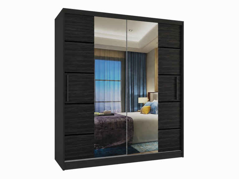 Armadio scorrevole 133 cm PREMIUM CON CASSETTI, nero, ebano scuro  Produttore ME  SZP6/1/B/HK/0/KLP