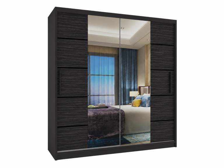 Armadio scorrevole 158 cm PREMIUM CON CASSETTI, nero, ebano scuro  Produttore ME  SZP7/0/B/HK/0/KLP