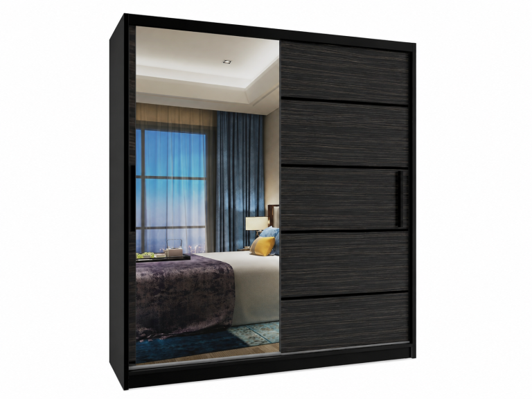 Armadio scorrevole 133 cm con specchio, nero, ebano reale  Produttore MZ  SZP2/2/B/HK/0/BL