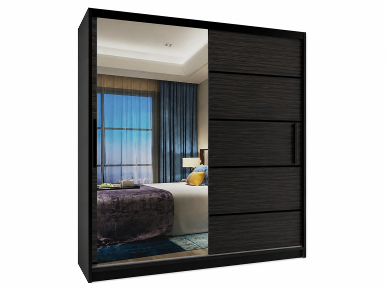 Armadio scorrevole 158 cm con specchio, nero, ebano reale opaco  Produttore MZ  SZP3/1/B/HK/0/BL