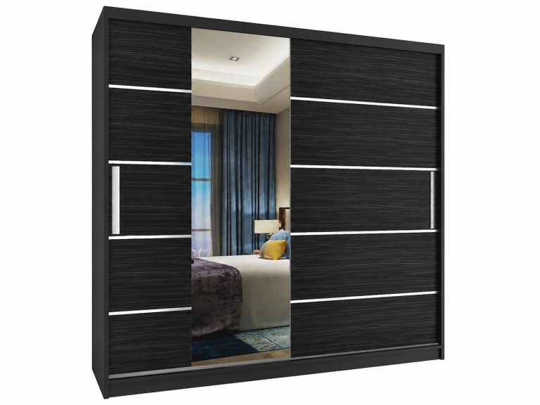 Armadio scorrevole 200 cm con specchio, nero, ebano scuro  Produttore MBP SZP1/2/B/HK/0/AL