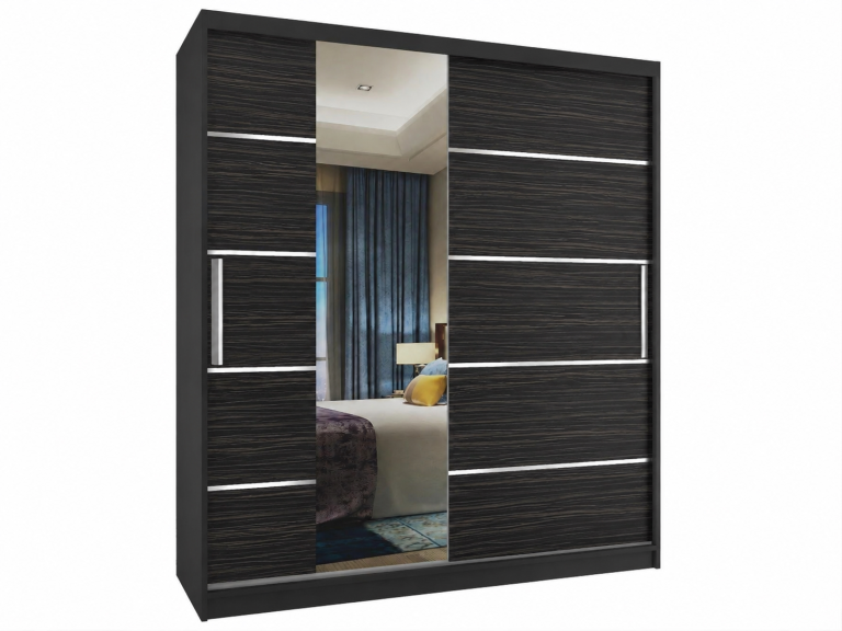 Armadio scorrevole 133 cm con specchio, nero, ebano scuro  Produttore MBP SZP2/2/B/HK/0/AL