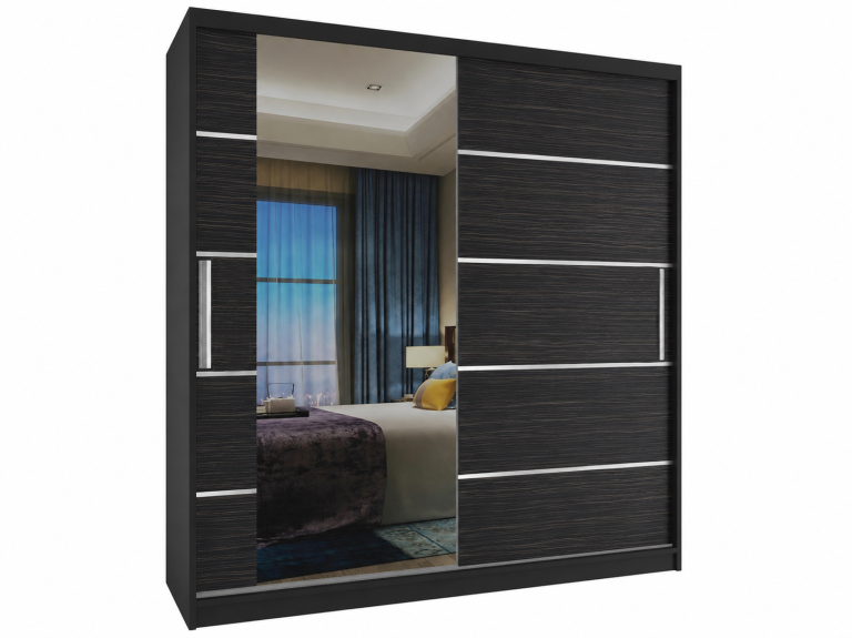 Armadio scorrevole 158 cm con specchio, nero, ebano reale opaco  Produttore MBP SZP3/1/B/HK/0/AL