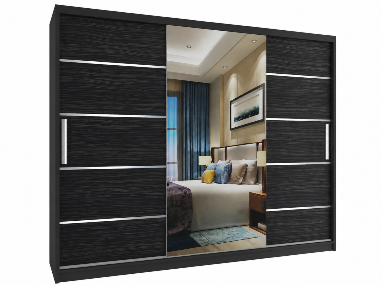 Armadio scorrevole 232 cm con specchio, nero, ebano scuro  Produttore MBP  SZP4/2/1B/2HK1L/0/AL