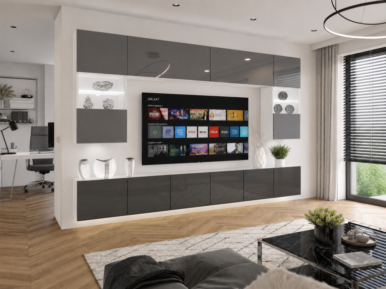 Parete attrezzata TV / mobile TV 300 cm grigio lucido  Produttore IMP 1/5/W/S/0/0