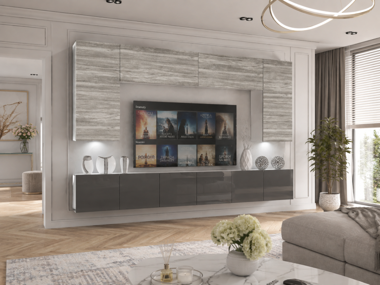 Parete attrezzata TV / mobile TV 300 cm grigio antracite e grafite lucido  Produttore IMP 2/5/W/GW1S/0/0