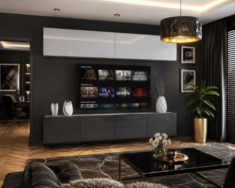 Parete attrezzata TV / mobile TV 200 cm bianco lucido e grigio lucido  Produttore IMP 6/5/W/WS/0/0
