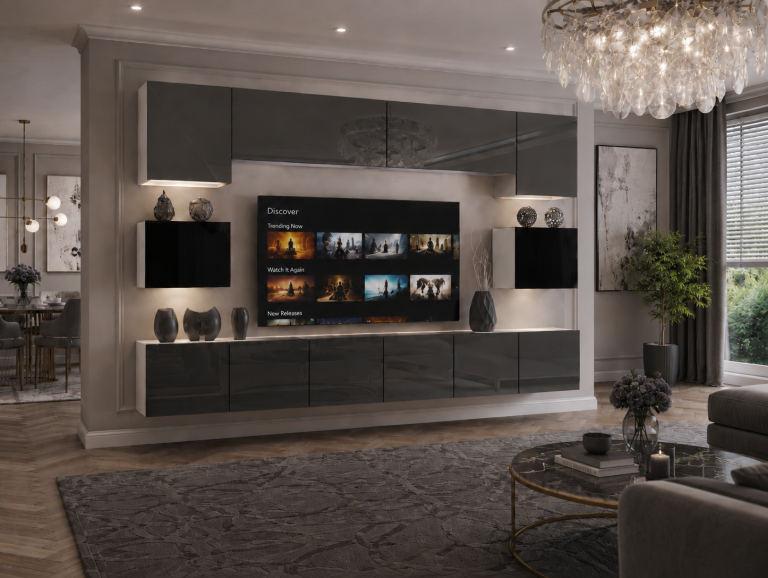 Parete attrezzata TV / mobile TV 300 cm grigio lucido e nero lucido  Produttore IMP 3/5/W/SBS/0/0