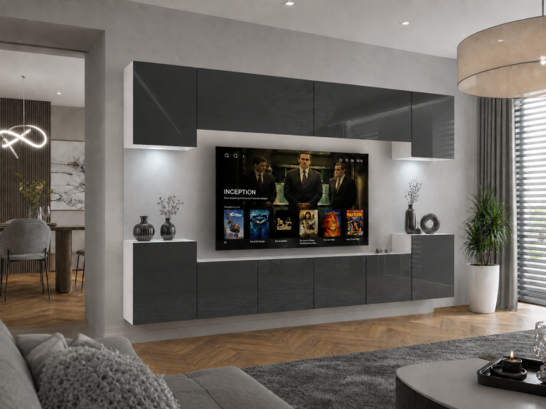 Parete attrezzata TV / mobile TV 300 cm grigio lucido Produttore IMP 4/5/W/S/0/0