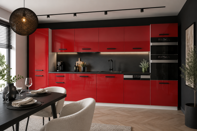 Belini Cucina Premium 360 cm rosso lucido con piano di lavoro NAOMI Produttore INF NAOMI/0/WT/R/B/B1