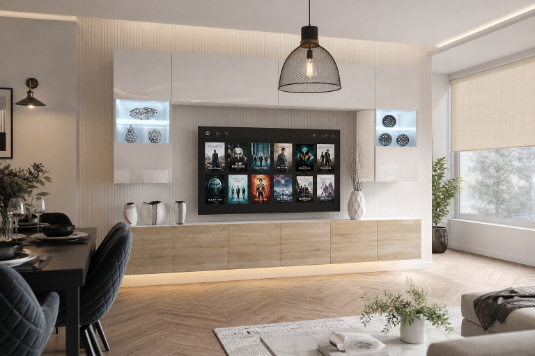Parete attrezzata Belini Premium Versione completa Bianco lucido-Rovere Sonoma + Illuminazione LED Nexum 4 Produttore NEX 1/0/W/WDS/0/0/PP