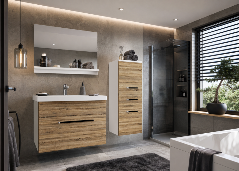 Mobili da bagno Belini rovere sonoma + lavabo + specchio Produttore ROD M 2/0/W/DS/0/ZW
