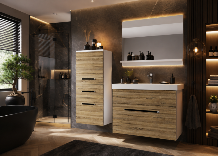 Mobili da bagno Belini rovere sonoma + lavabo + specchio Produttore ROD M 2/0/W/DS/0/ZW
