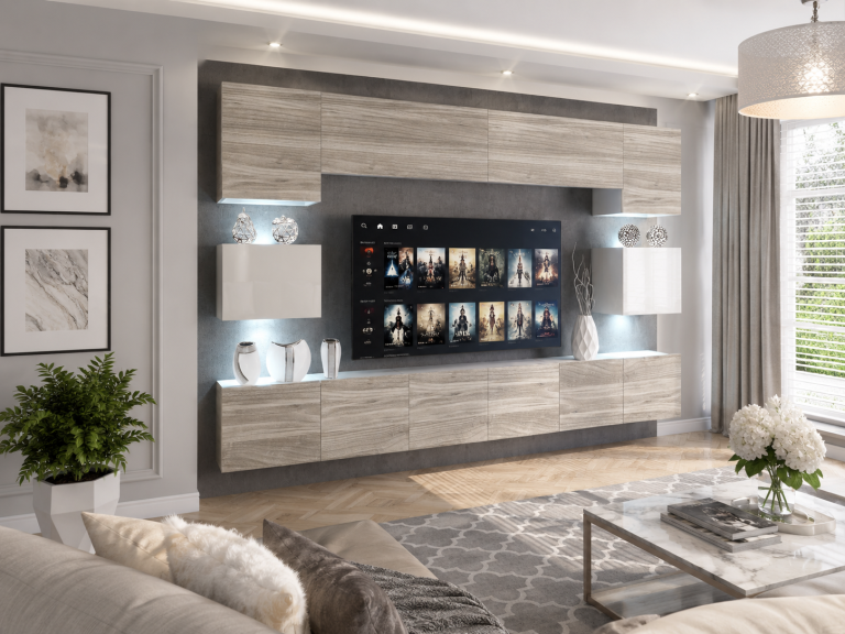 Parete attrezzata 300 cm Belini grigio antracite Glamour Wood / bianco lucido Imperium 3 Produttore IMP 3/5/W/GW1WGW1/0/0