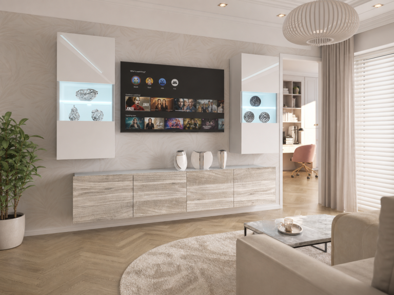 Parete attrezzata 200 cm Belini bianco lucido / grigio antracite Glamour Wood Imperium 7 Produttore IMP 7/5/W/WGW1/0/0