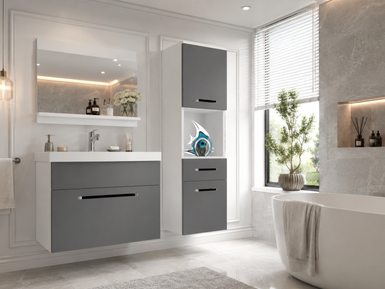 Mobili da bagno Belini grigio opaco + lavabo + specchio Produttore ROD M 3/0/W/SR/0/ZW