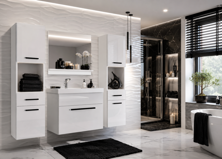 Mobili da bagno Belini bianco lucido + lavabo + specchio Produttore ROD P 6/0/W/W/0/ZW