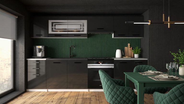 Mobili da cucina 240 cm nero lucido con piano di lavoro Produttore INF MARIKA2/5/WT/S/0/B1