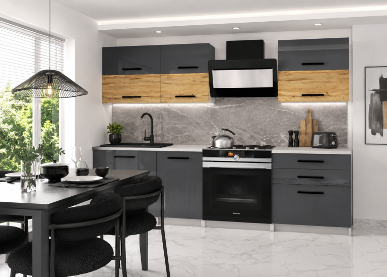 Mobili da cucina 180 cm grigio lucido rovere rovere wotan rovere sonoma con piano di lavoro Produttore INF PRIMERA2/2/WT/SDWS/0/B1