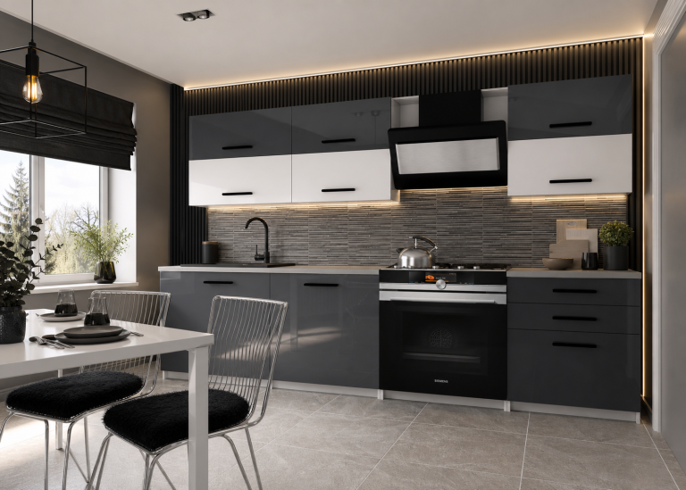 Mobili da cucina 180 cm grigio lucido bianco opaco con piano di lavoro Produttore INF PRIMERA2/2/WT/SWTS/0/B1