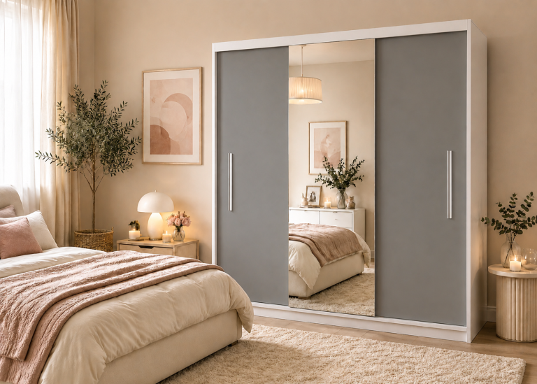 Armadio scorrevole 200 cm PRIMO con specchio grigio antracite grafite – Produttore MES PRIMO SZP1/1/W/SR/0/AL