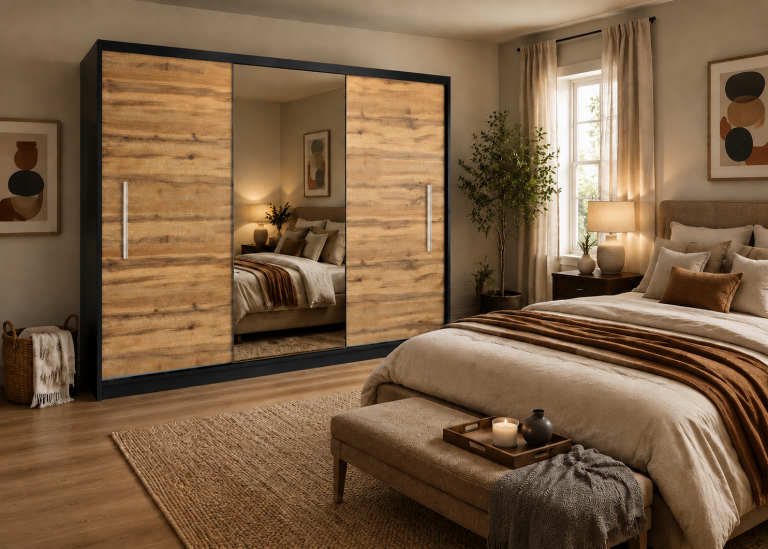 Armadio scorrevole 232 cm con specchio rovere wotan / rovere sonoma – Produttore MES PRIMO SZP4/2/1B/2DW1L/0/AL