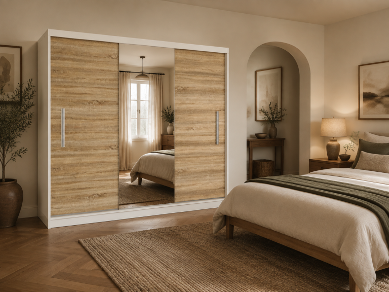 Armadio scorrevole 232 cm con specchio rovere wotan / rovere sonoma – Produttore MES PRIMO SZP4/2/1W/2DS1L/0/AL