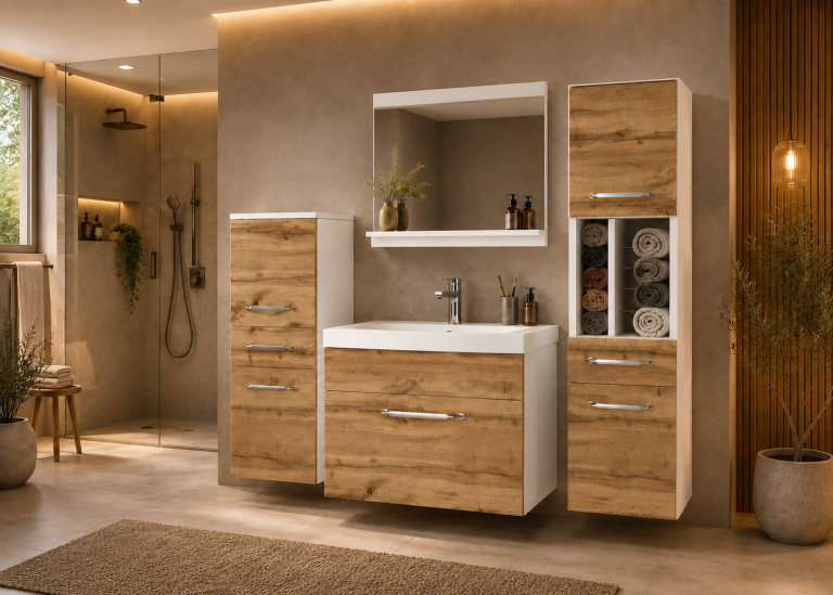 Mobile da bagno con lavabo e specchio rovere wotan – Produttore ROD PRIMO M 5/0/W/DW/0/ZINC