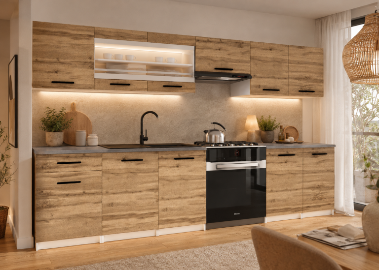 Cucina 260 cm rovere wotan / rovere sonoma con piano di lavoro – Produttore TOR PRIMO260/2/WT/DW/0/B1