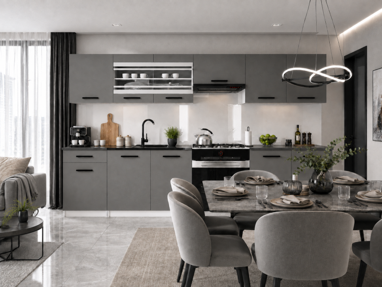 Cucina 260 cm grigio antracite grafite con piano di lavoro – Produttore TOR PRIMO260/3/WT/SR/0/B1