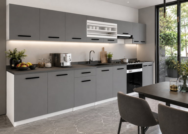 Cucina 320 cm grigio antracite grafite con piano di lavoro – Produttore TOR PRIMO320/4/WT/SR/0/B1