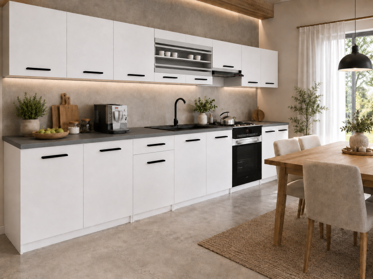 Cucina 320 cm bianco opaco con piano di lavoro – Produttore TOR PRIMO320/4/WT/WT/0/B1