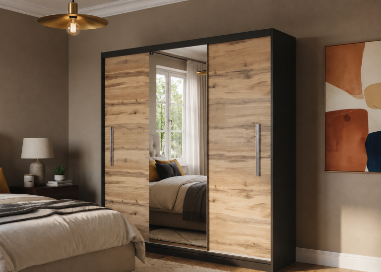 Armadio scorrevole 200 cm PRIMO con specchio rovere wotan opaco – Produttore MES PRIMO SZP1/1/B/DW/0/AL