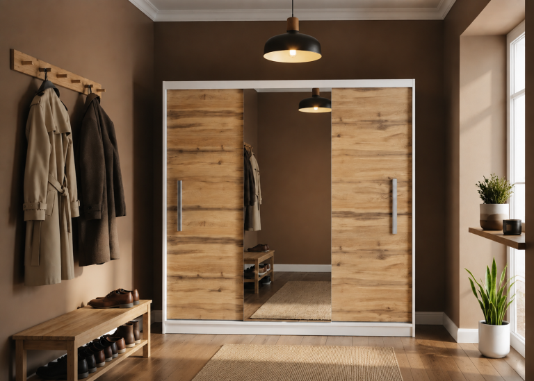 Armadio scorrevole 200 cm PRIMO con specchio rovere wotan / rovere sonoma – Produttore MES PRIMO SZP1/1/W/DW/0/AL