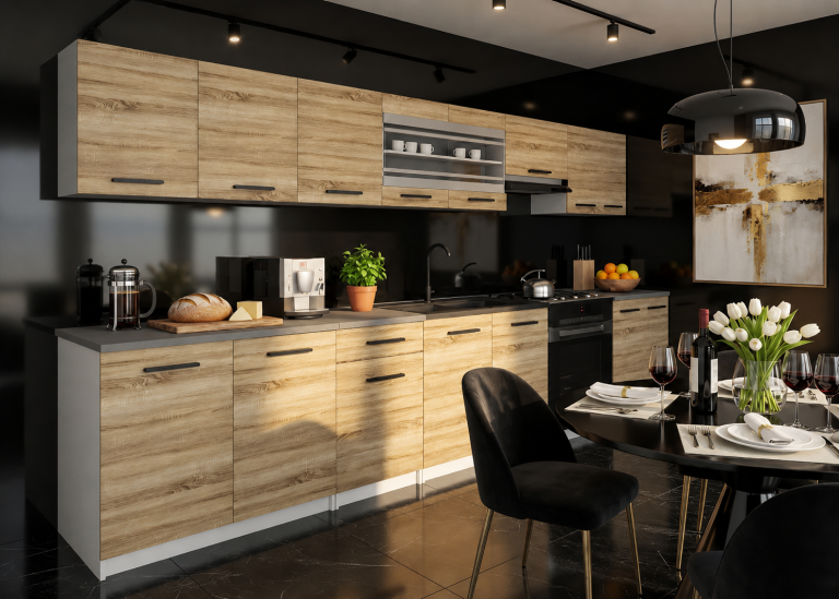 Cucina 320 cm rovere wotan / rovere sonoma con piano di lavoro – Produttore TOR PRIMO320/4/WT/DS/0/B1