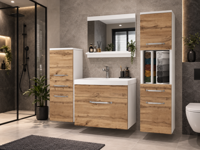 Mobile da bagno con lavabo e specchio rovere wotan – Produttore ROD PRIMO M 5/0/W/DW/0/ZINC