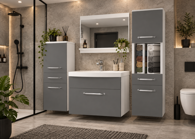 Mobile da bagno con lavabo e specchio grigio antracite grafite – Produttore ROD PRIMO M 5/0/W/SR/0/ZINC