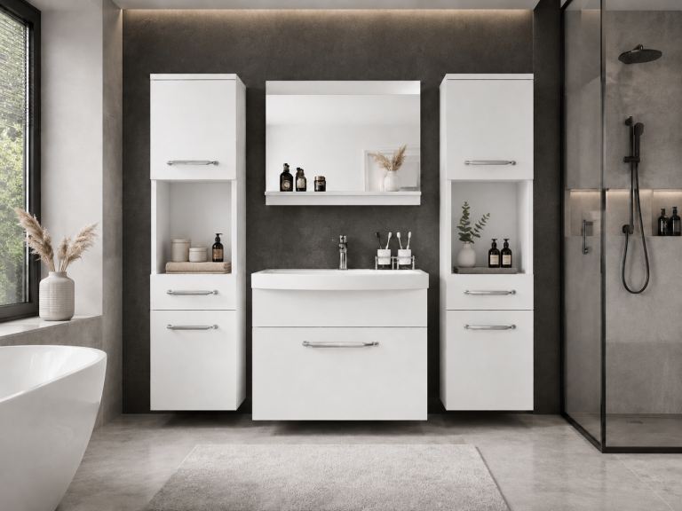 Mobile da bagno con lavabo e specchio bianco opaco – Produttore ROD PRIMO M 6/0/W/W/0/ZINC