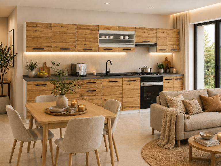 Cucina 320 cm rovere wotan / rovere sonoma con piano di lavoro – Produttore TOR PRIMO320/4/WT/DW/0/B1