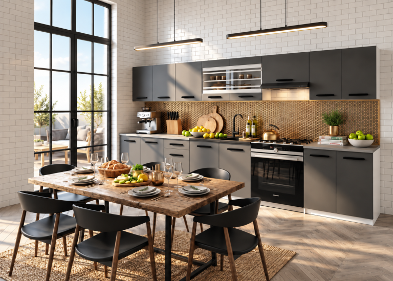 Cucina 320 cm grigio antracite grafite con piano di lavoro – Produttore TOR PRIMO320/4/WT/SR/0/B1