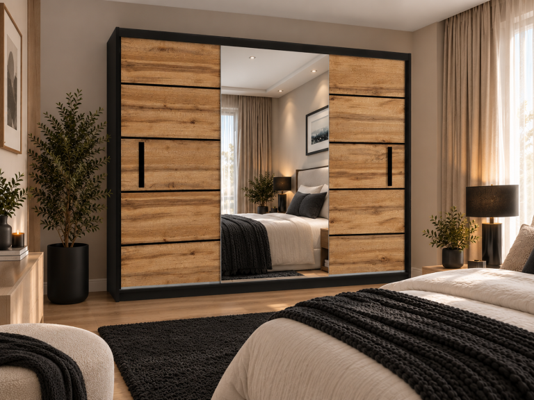 Armadio scorrevole 232 cm con specchio rovere rovere wotan rovere sonoma Produttore MZ SZP4/2/1B/2DW1L/0/BL