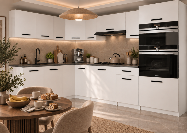 Mobili da cucina 420 cm bianchi opachi con piano di lavoro Produttore TOR UNIQAGRANDE/5/WT/WT/0/B1