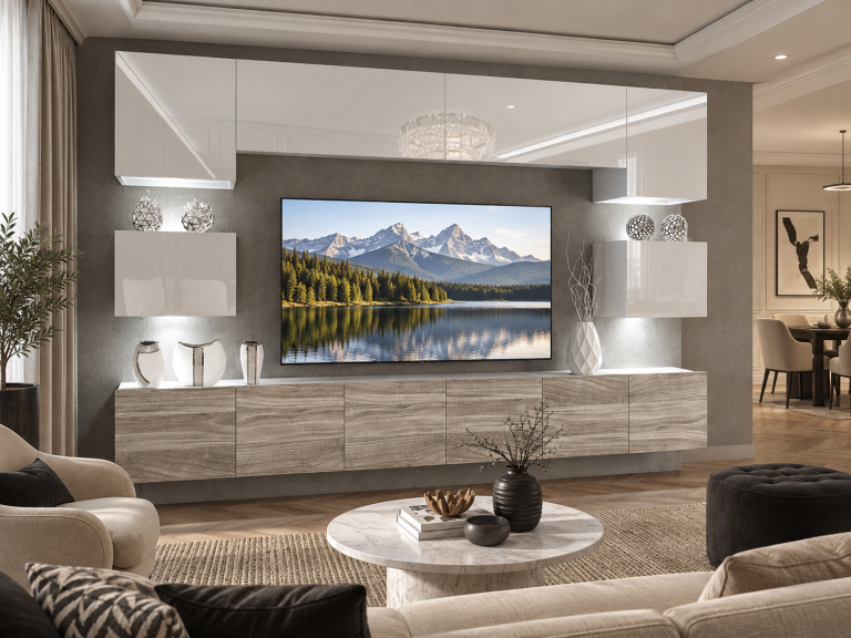 Parete attrezzata 300 cm Belini bianco lucido / grigio antracite Glamour Wood Imperium 3 Produttore IMP 3/5/W/WGW1/0/0