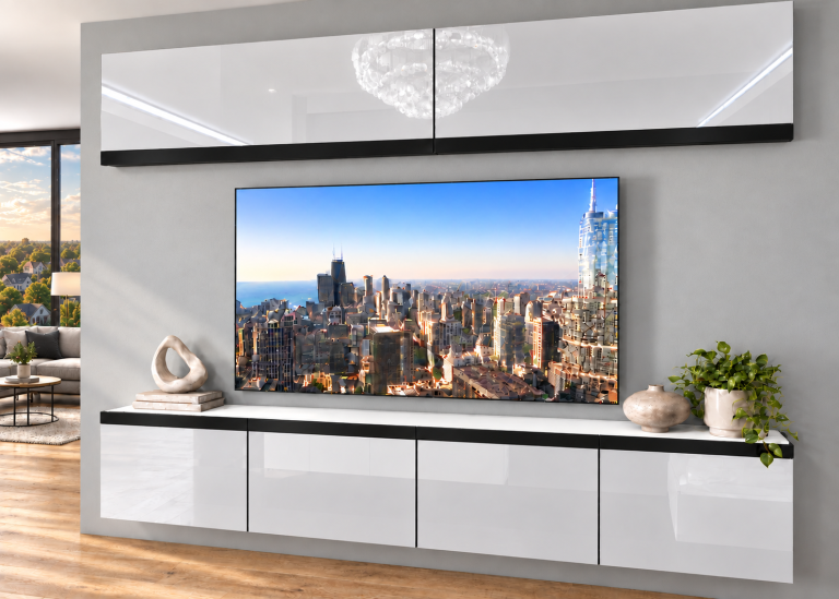 Parete attrezzata Prestige 200 cm TV/RTV bianca lucida Produttore IMP P Brando 6/5/W/W/0/0/CM