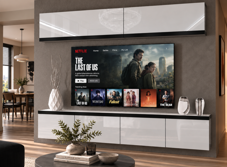 Parete attrezzata Prestige 200 cm TV/RTV bianca lucida Produttore IMP P Brando 6/5/W/W/0/0/CM