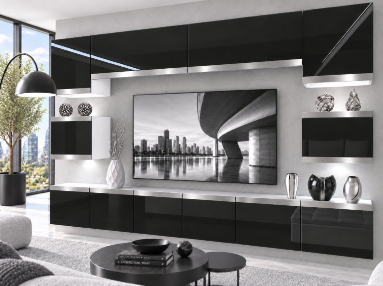 Parete attrezzata Prestige 300 cm TV/RTV nera lucida Produttore IMP P Tarantino 3/5/W/B/0/0/SL